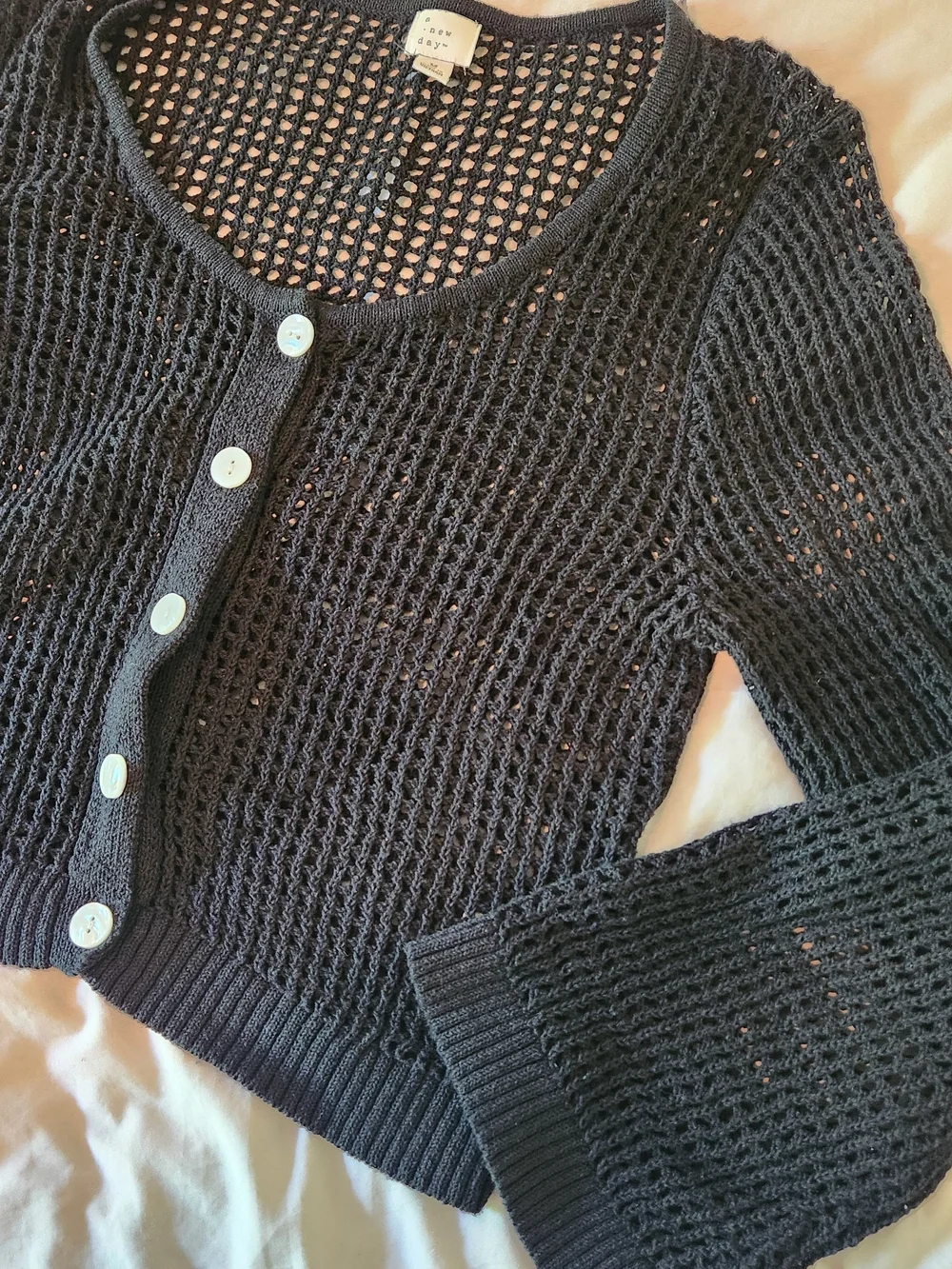 a new day Black Open-Knit Button Front Cardigan